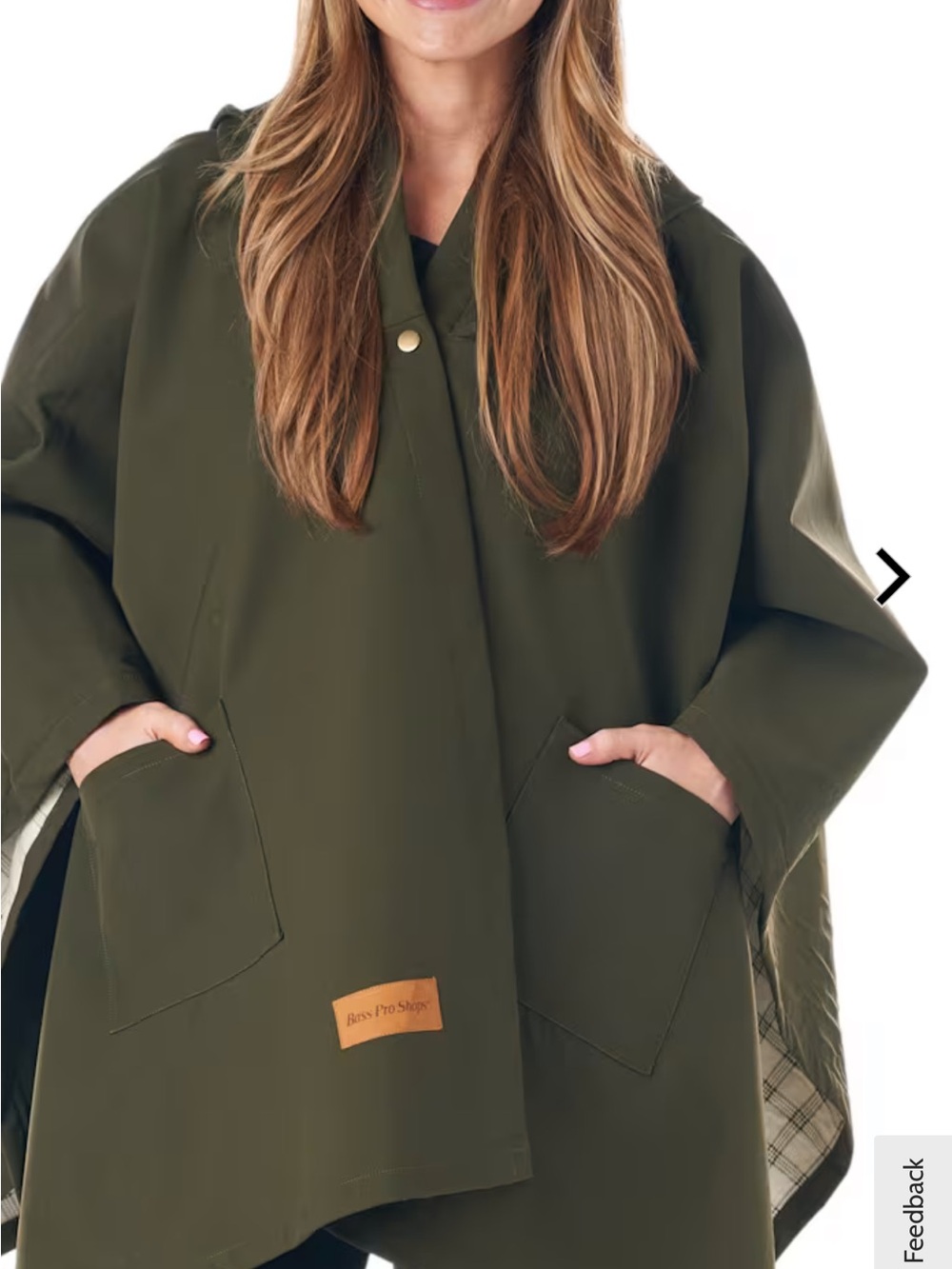 Bass Pro Shops Olive Hooded Outdoor Poncho with Patch Logo